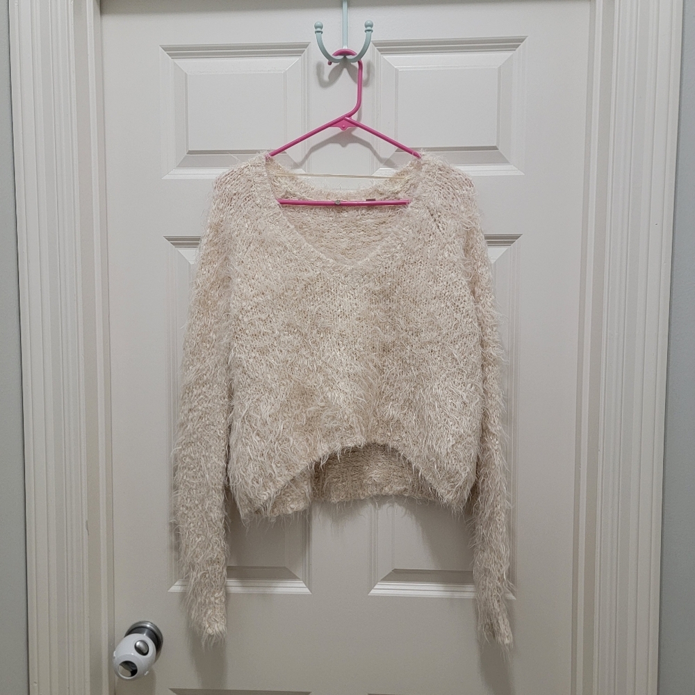 ANTHROPOLOGIE KNITTED & KNOTTED FUZZY SWEATER TOP SIZE XS